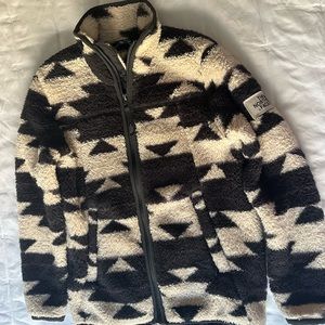 North Face Girls Size Small Beige Black Fleece Deep Pile Aztec Print